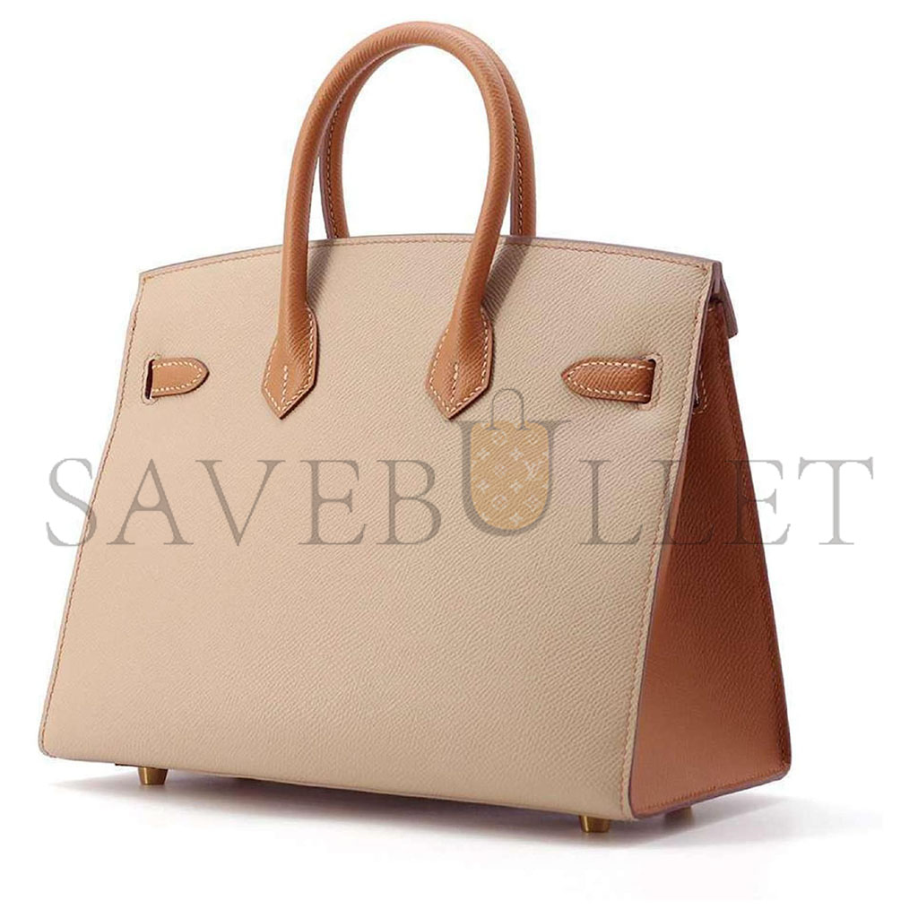 HERMES MASTER BIRKIN 30 EPSOM TRENCH COAT GREY AND GOLDEN BROWN GOLD BUTTONS H028369CK21 (30*23*15cm)